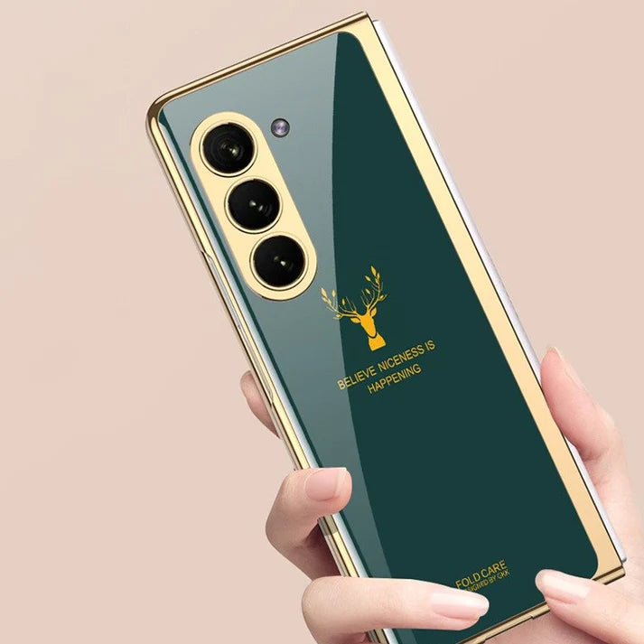 Samsung Galaxy Z Fold 5 Deer Pattern Glass Case - Green