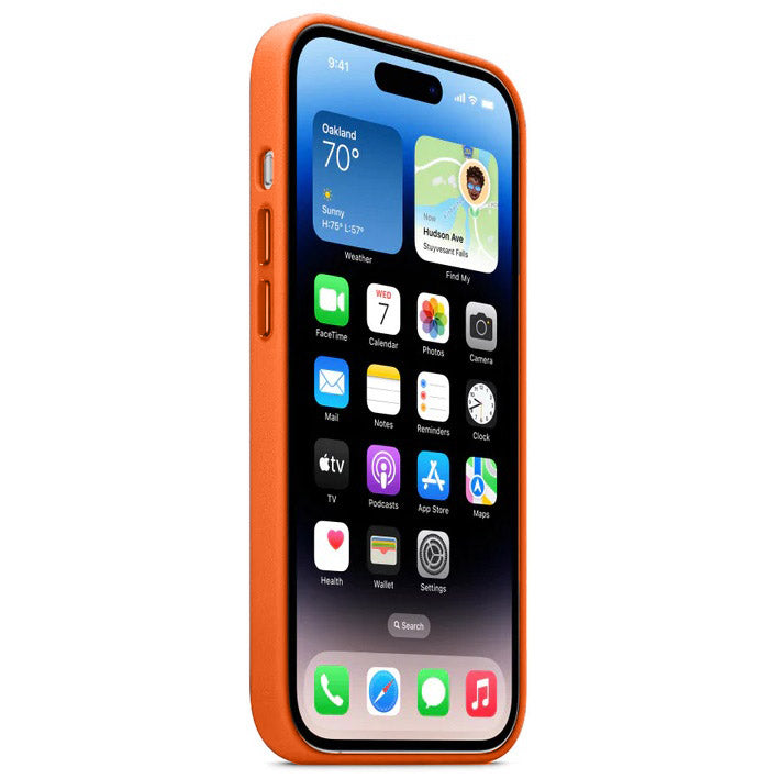 iPhone 15 Leather Back Cover Case with MagSafe – Orange