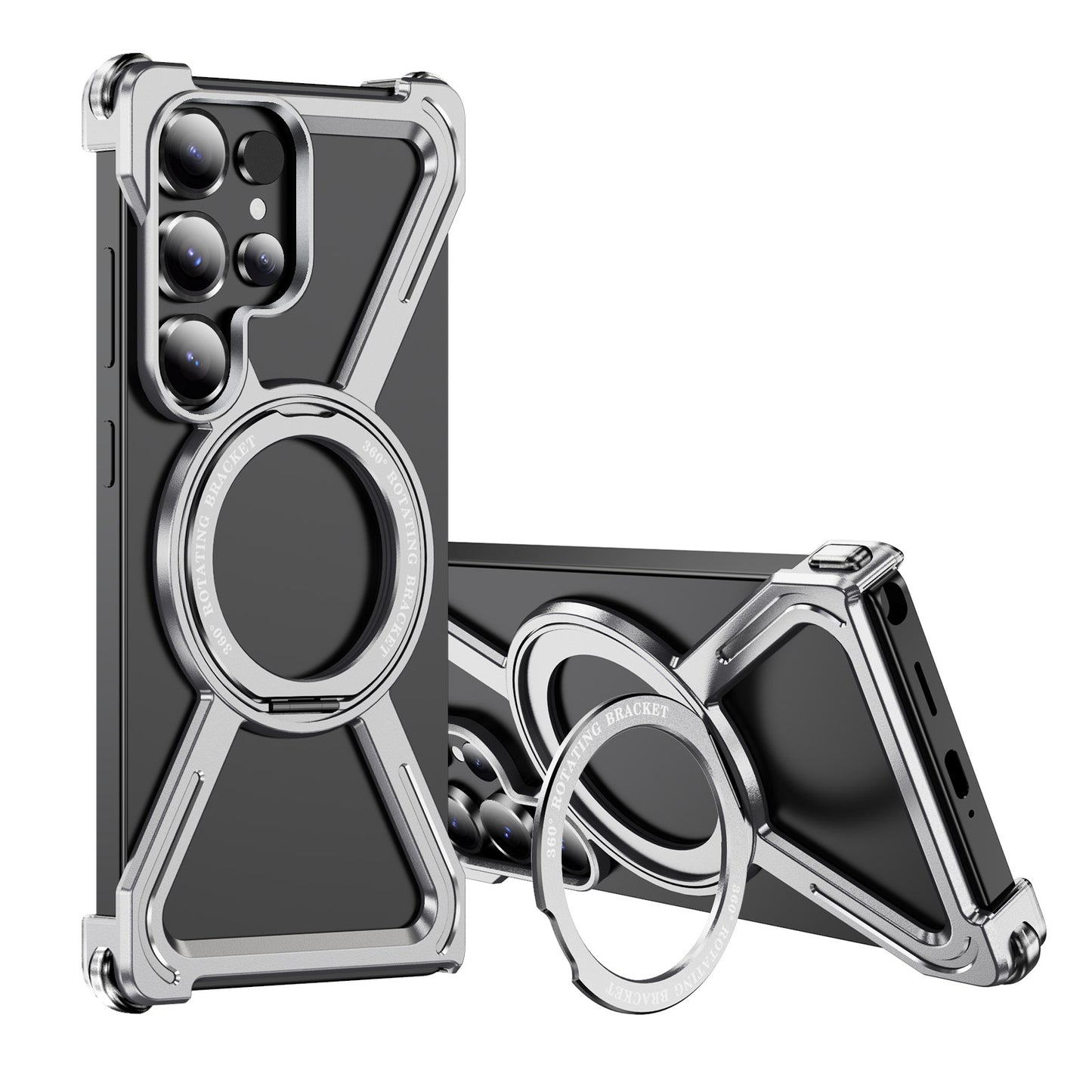 Samsung Galaxy S25 Ultra Frameless Metal Bumper Case with Magsafe & 360° Rotatable Ring & Kickstand - Titanium