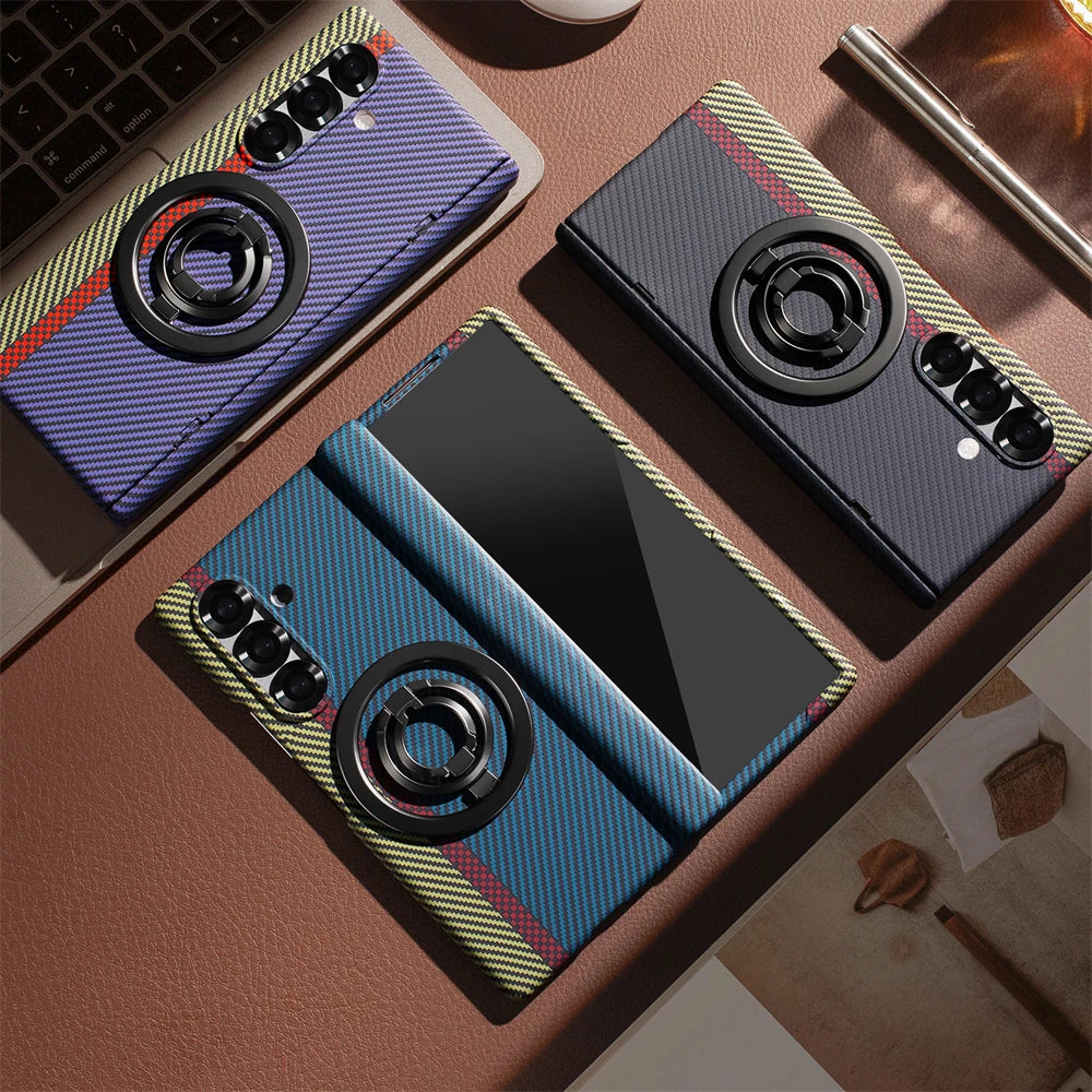 Samsung Galaxy Z Fold 7 Dual Shade Carbon Case with HInge & Glass Protection (Detachable Magfit Stand Included) - Black/Blue