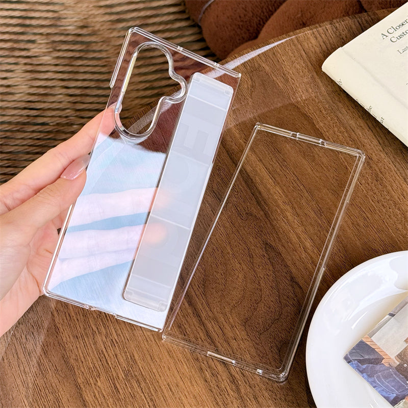 Samsung Galaxy Z Fold7 Matte Hard Case with Silicone Elastic Wrist Strap - Transparent
