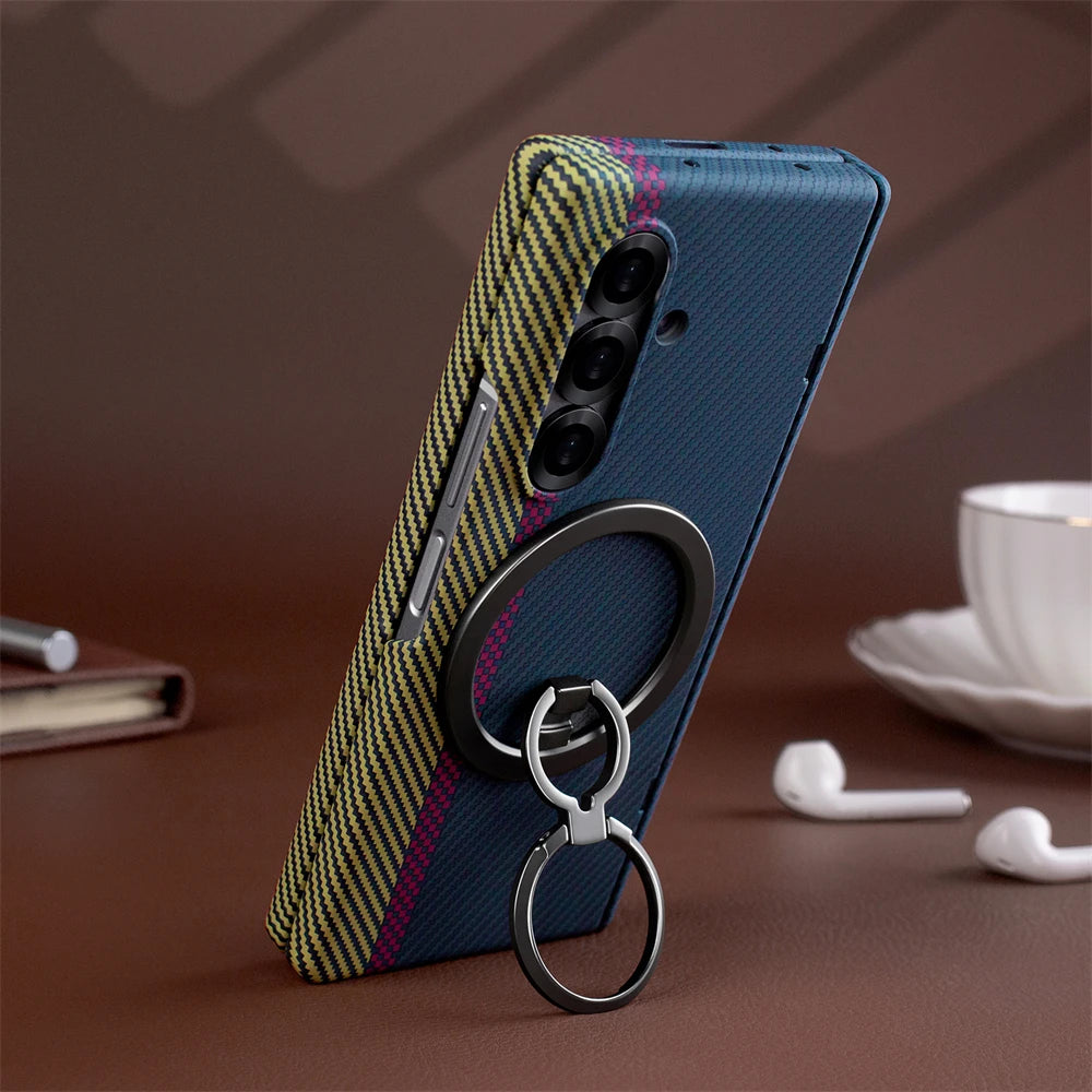 Samsung Galaxy Z Fold 7 Dual Shade Carbon Case with HInge & Glass Protection (Detachable Magfit Stand Included) - Black/Blue