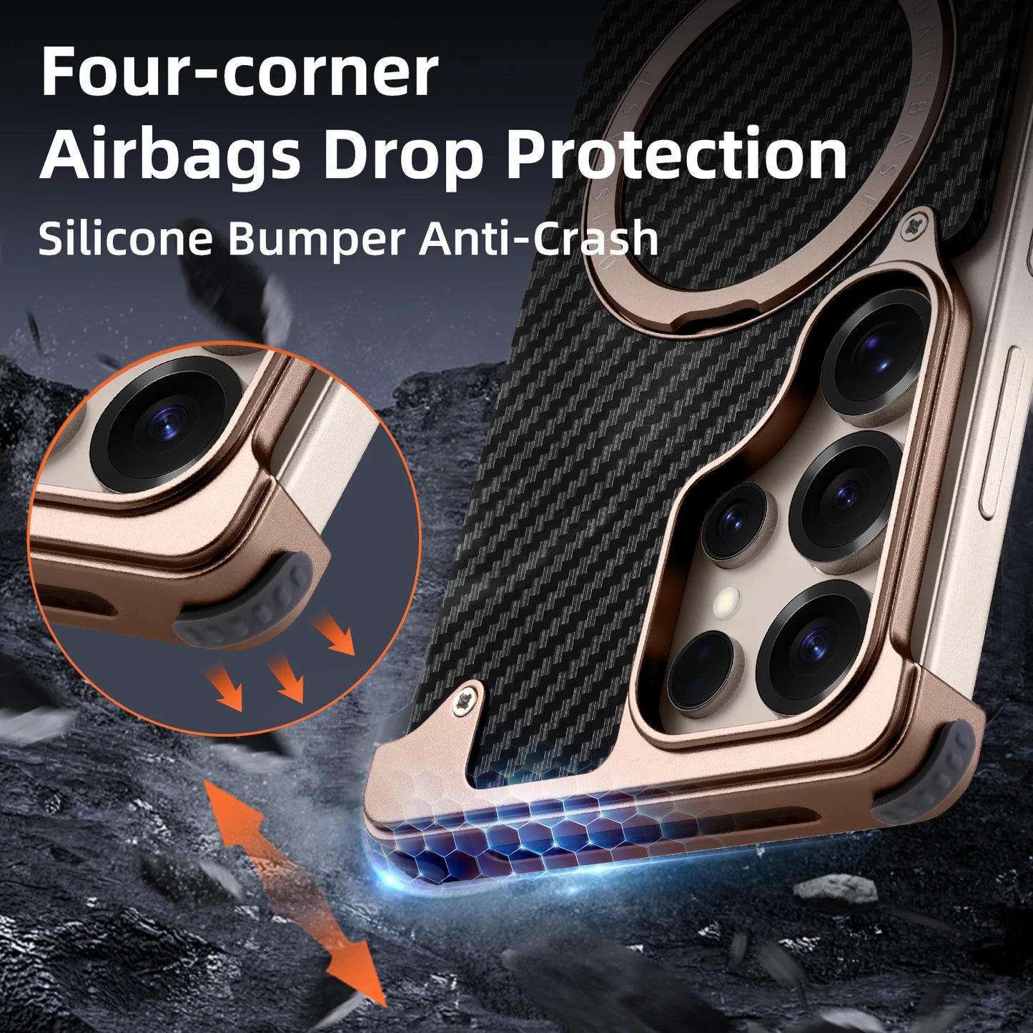 Samsung Galaxy S25 Ultra Framless Carbon Metal Bumper Case with Magsafe & 360 Stand - Black