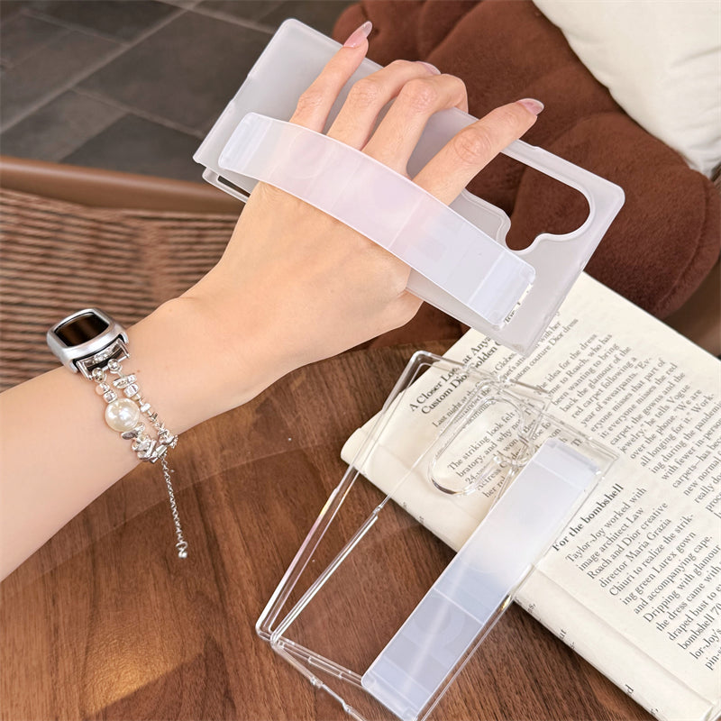 Samsung Galaxy Z Fold7 Matte Hard Case with Silicone Elastic Wrist Strap - Transparent