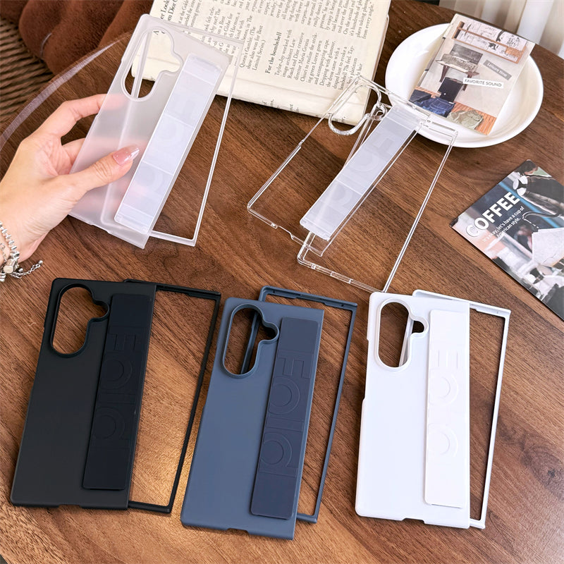 Samsung Galaxy Z Fold7 Matte Hard Case with Silicone Elastic Wrist Strap - Transparent