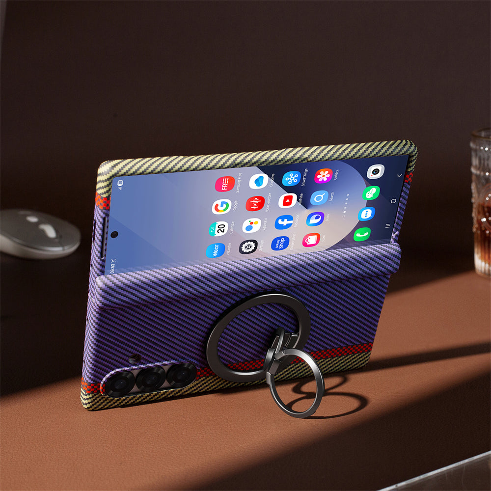 Samsung Galaxy Z Fold 7 Dual Shade Carbon Case with HInge & Glass Protection (Detachable Magfit Stand Included) - Black/Blue