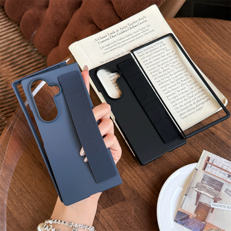 Samsung Galaxy Z Fold7 Matte Hard Case with Silicone Elastic Wrist Strap - Blue