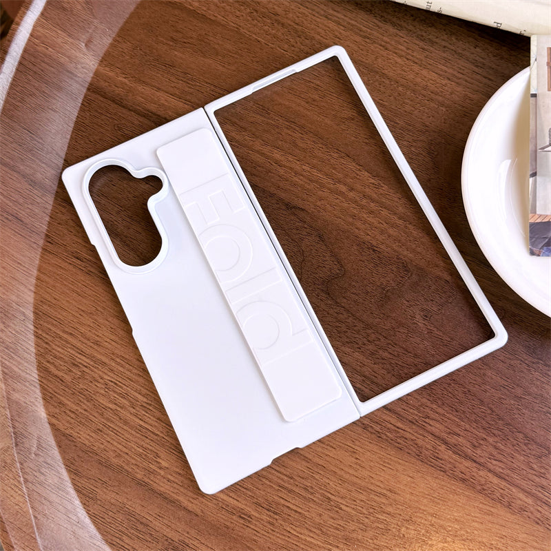 Samsung Galaxy Z Fold7 Matte Hard Case with Silicone Elastic Wrist Strap - White
