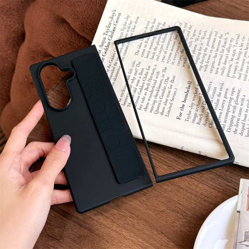 Samsung Galaxy Z Fold7 Matte Hard Case with Silicone Elastic Wrist Strap - Black