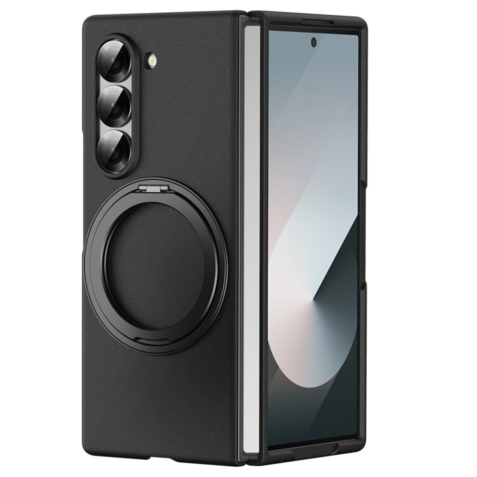 Samsung Galaxy Z Fold 6 Shockproof Hard Shell Case with 360 Metal Rotating & Front Glass - Black