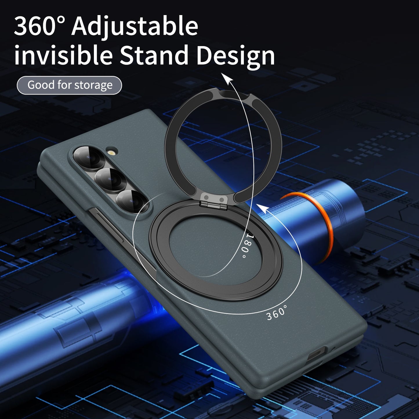 Samsung Galaxy Z Fold 6 Shockproof Hard Shell Case with 360 Metal Rotating & Front Glass - Green