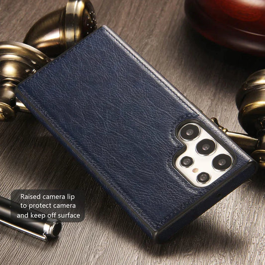Samsung Galaxy S22 Ultra PU Leather Case with Drop Protection - Blue