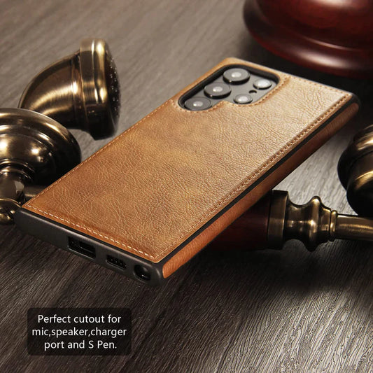 Samsung Galaxy S22 Ultra PU Leather Case with Drop Protection - Brown