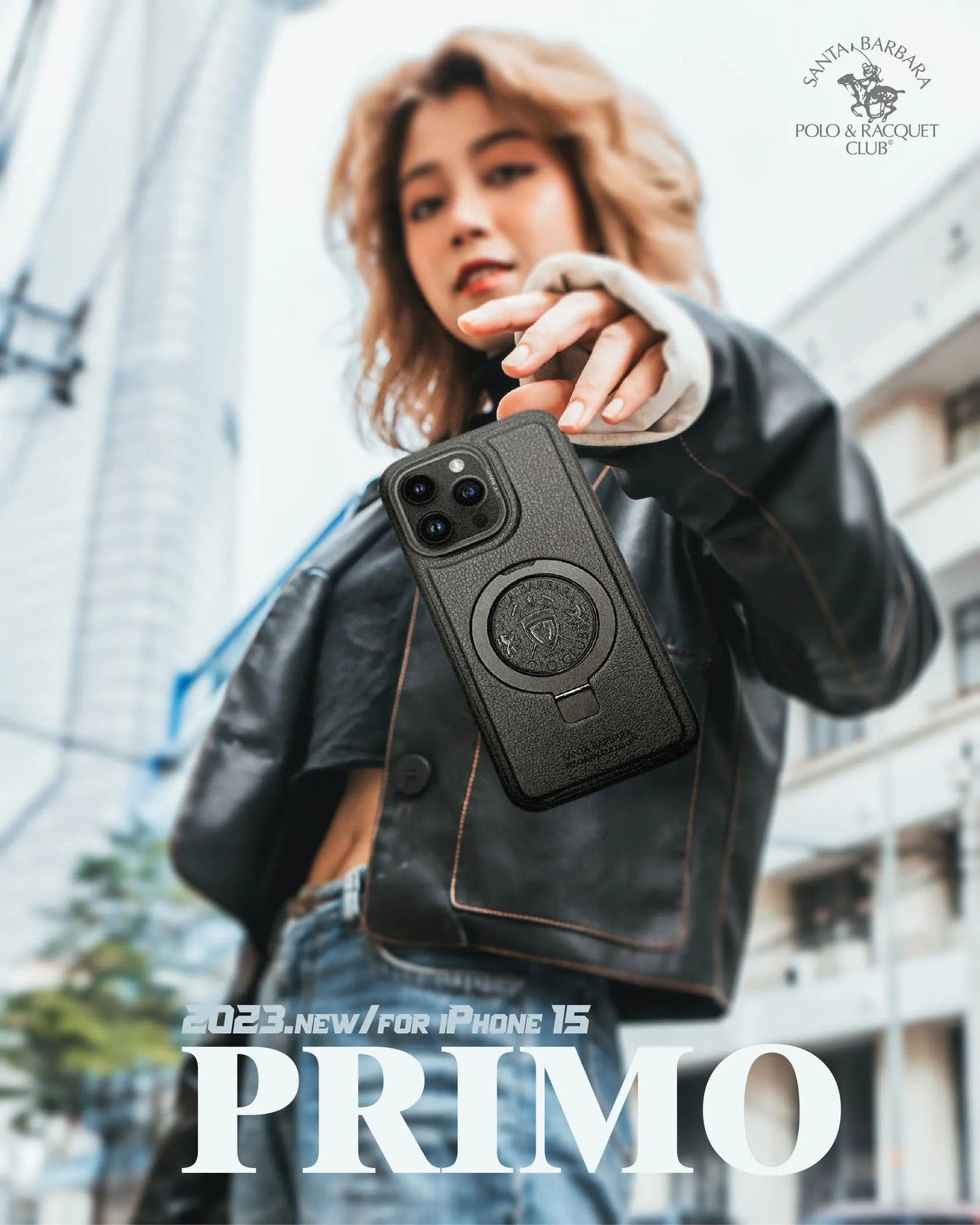 iPhone 16 Pro Max Santa Barbara Primo Series Metal Ring Leather Case - Black