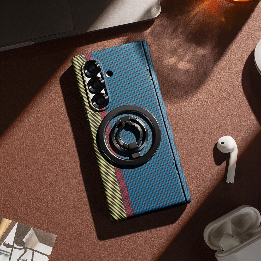 Samsung Galaxy Z Fold 7 Dual Shade Carbon Case with HInge & Glass Protection (Detachable Magfit Stand Included) - Black/Blue