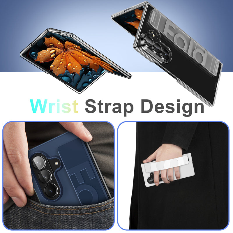 Samsung Galaxy Z Fold7 Matte Hard Case with Silicone Elastic Wrist Strap - Transparent