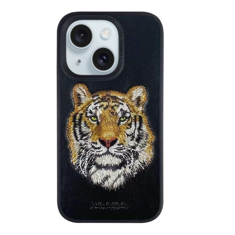 iPhone 15 Plus Savanna Series Santa Barbara Genuine Leather Case - Tiger