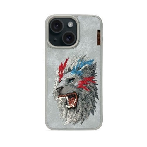 iPhone 15 Nimmy Official Embroidery Lion Shockproof Case - Titanium