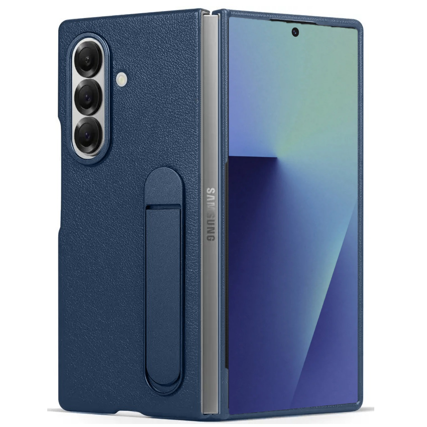 Samsung Galaxy Z Fold7 Leather Protective Shell Case Cover with Stand - Blue