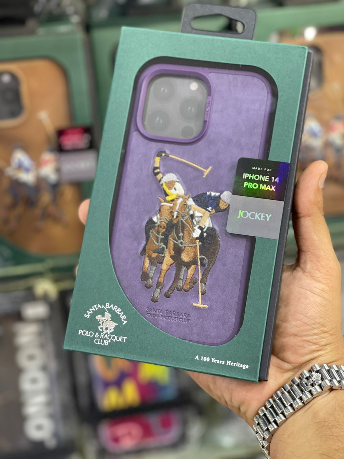 iPhone 14 Pro Max Santa Barbara Polo Jocky Series Leather Case - Purple