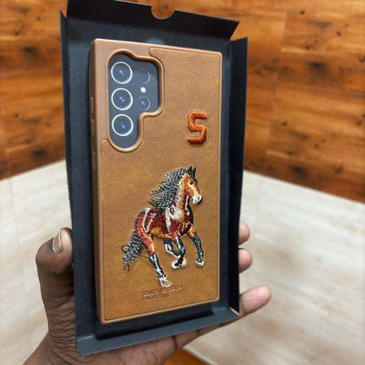 Samsung Galaxy S24 Ultra Embroidery PU Leather Case with Cloth Inside - Horse