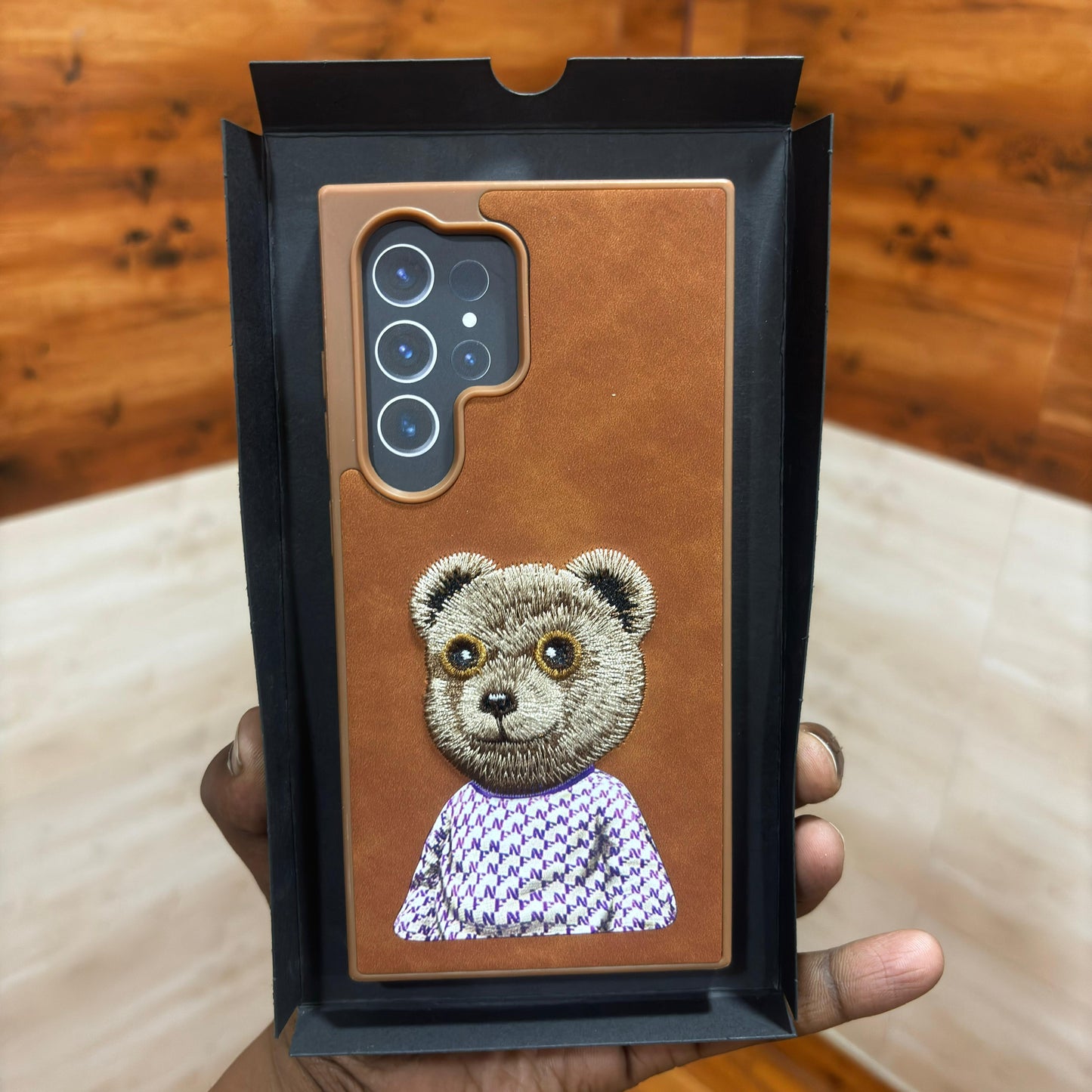 Samsung Galaxy S24 Ultra Embroidery PU Leather Case with Cloth Inside - Bear