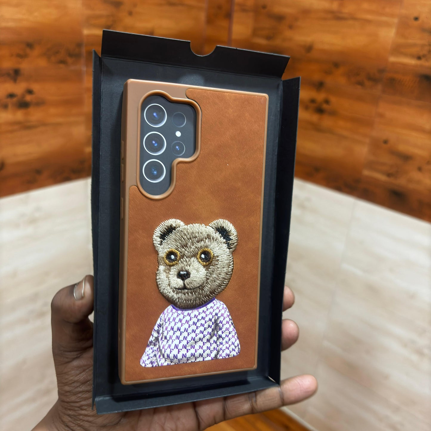 Samsung Galaxy S24 Ultra Embroidery PU Leather Case with Cloth Inside - Bear