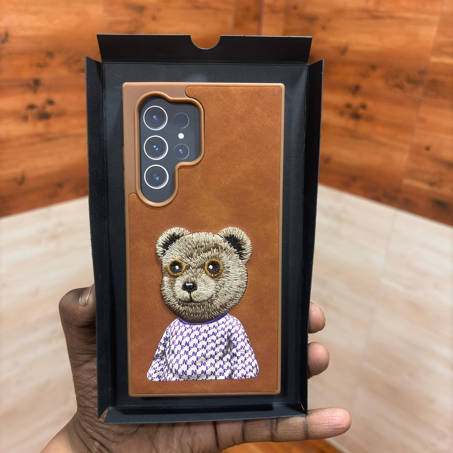 Samsung Galaxy S24 Ultra Embroidery PU Leather Case with Cloth Inside - Bear