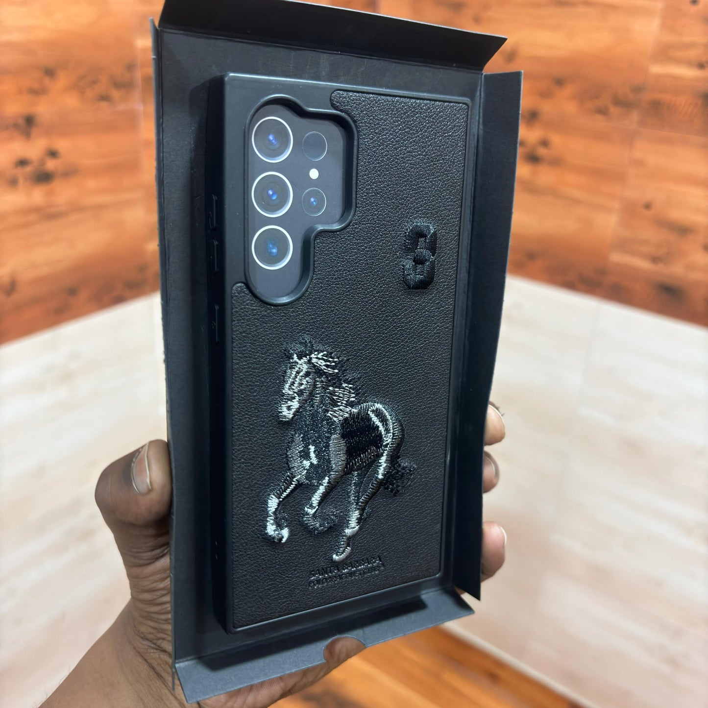 Samsung Galaxy S24 Ultra Embroidery PU Leather Case with Cloth Inside - Horse