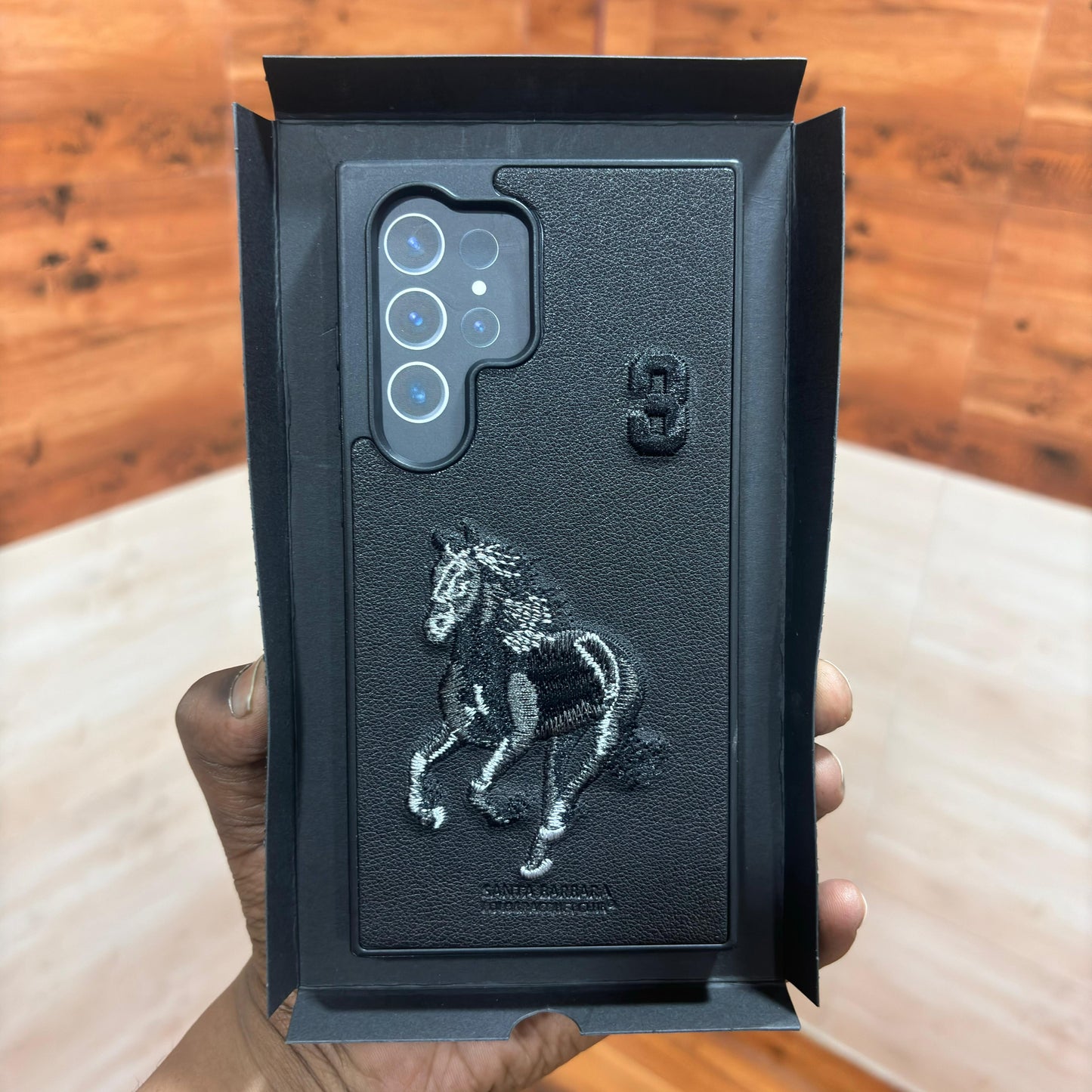Samsung Galaxy S24 Ultra Embroidery PU Leather Case with Cloth Inside - Horse