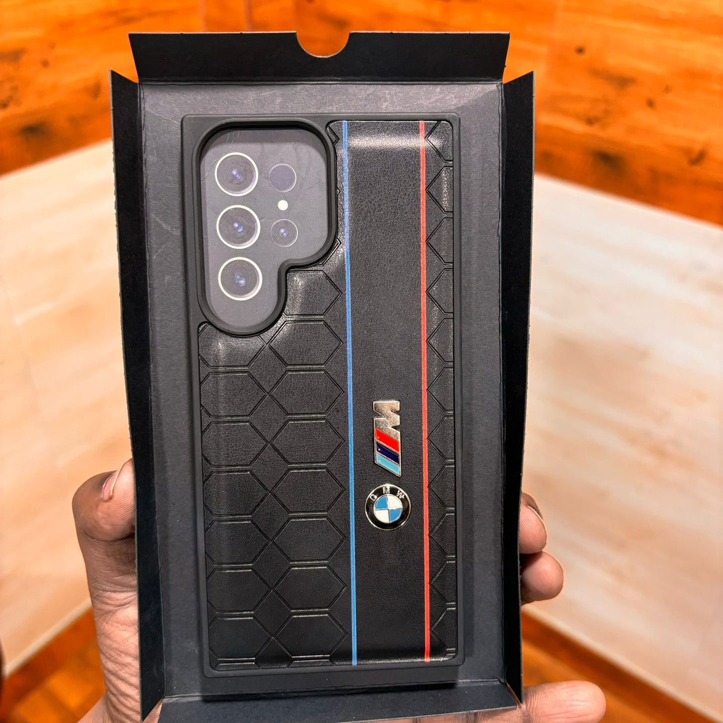 Samsung Galaxy S24 Ultra BMW M Sports Logo Dual Line PU Leather Case - Black
