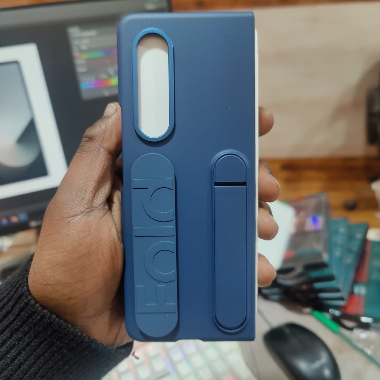 Samsung Galaxy Z Fold6 Skin Feel Case with Silicon Band, Stand & HInge Protection - Blue