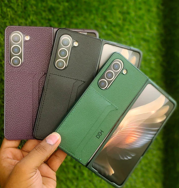 Samsung Galaxy Z Fold 5 HDB Card Holder Leather Case - Brown