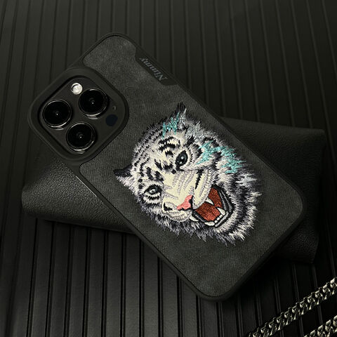 iPhone 15 Pro Nimmy Dazzling Series Embroidery Leather Case - Tiger