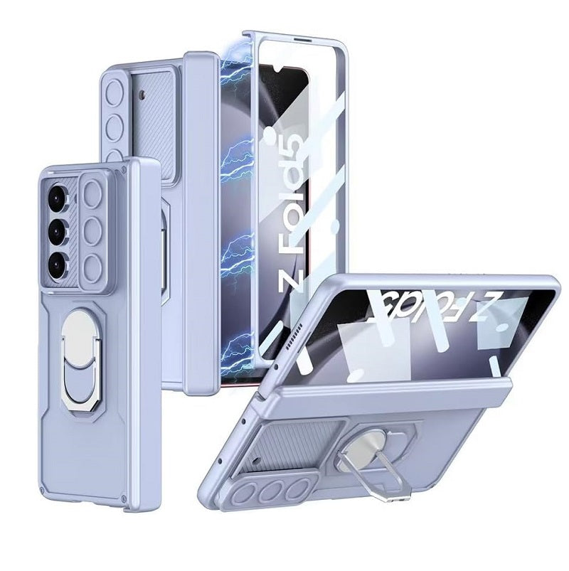 Samsung Galaxy Z Fold 5 Ring Holder Magnetic Hinge Rugged Protective Case - Ice Blue