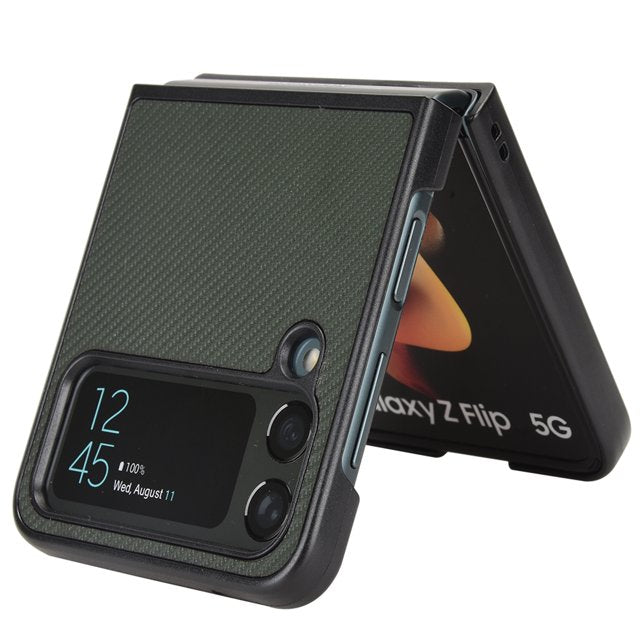Samsung Galaxy Z Flip 3 Leather Carbon Fiber Slim Fit Case- Green