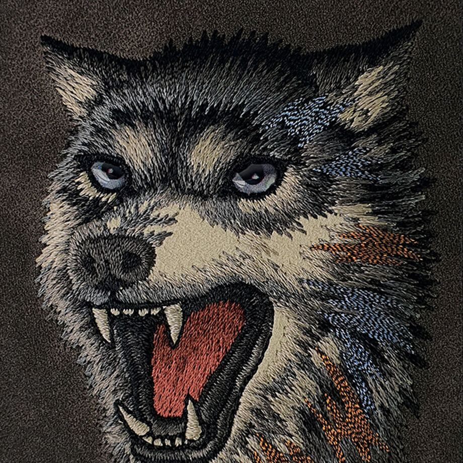 iPhone 15 Pro Nimmy Embroidery TPU+PU Leather Shockproof Dazzling Series-Wolf