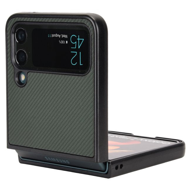 Samsung Galaxy Z Flip 3 Leather Carbon Fiber Slim Fit Case- Green
