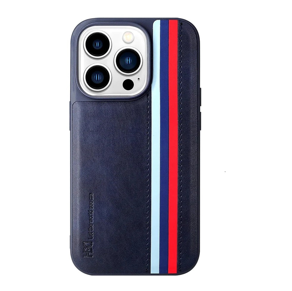 iPhone 14 Pro Max HBD Tri Stripes Series Leather Case