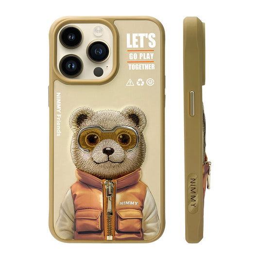 iPhone 15 Pro Max Nimmy Official Embroidery Jacket Series Case Cover - Teddy