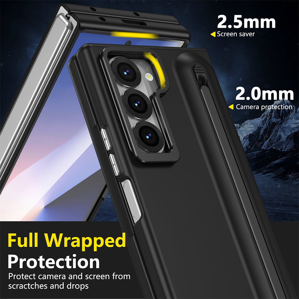 Samsung Galaxy Z Fold 7 Skin Feel Case with Metal Stand, S Pen & Front Glass - Black