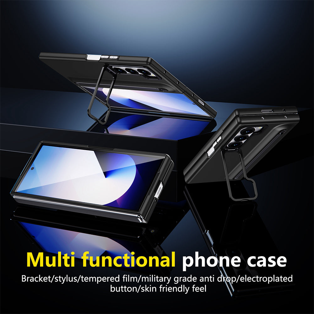 Samsung Galaxy Z Fold 7 Skin Feel Case with Metal Stand, S Pen & Front Glass - Black