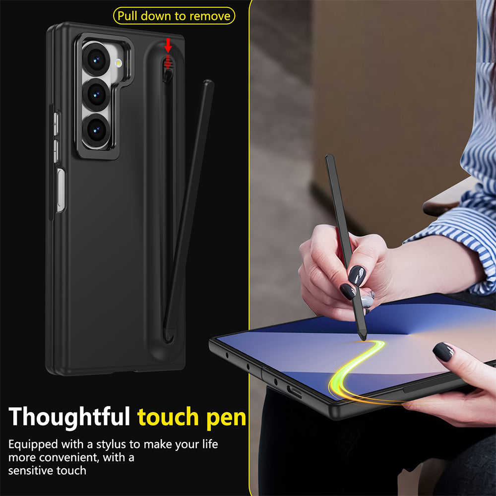 Samsung Galaxy Z Fold 7 Skin Feel Case with Metal Stand, S Pen & Front Glass - Black