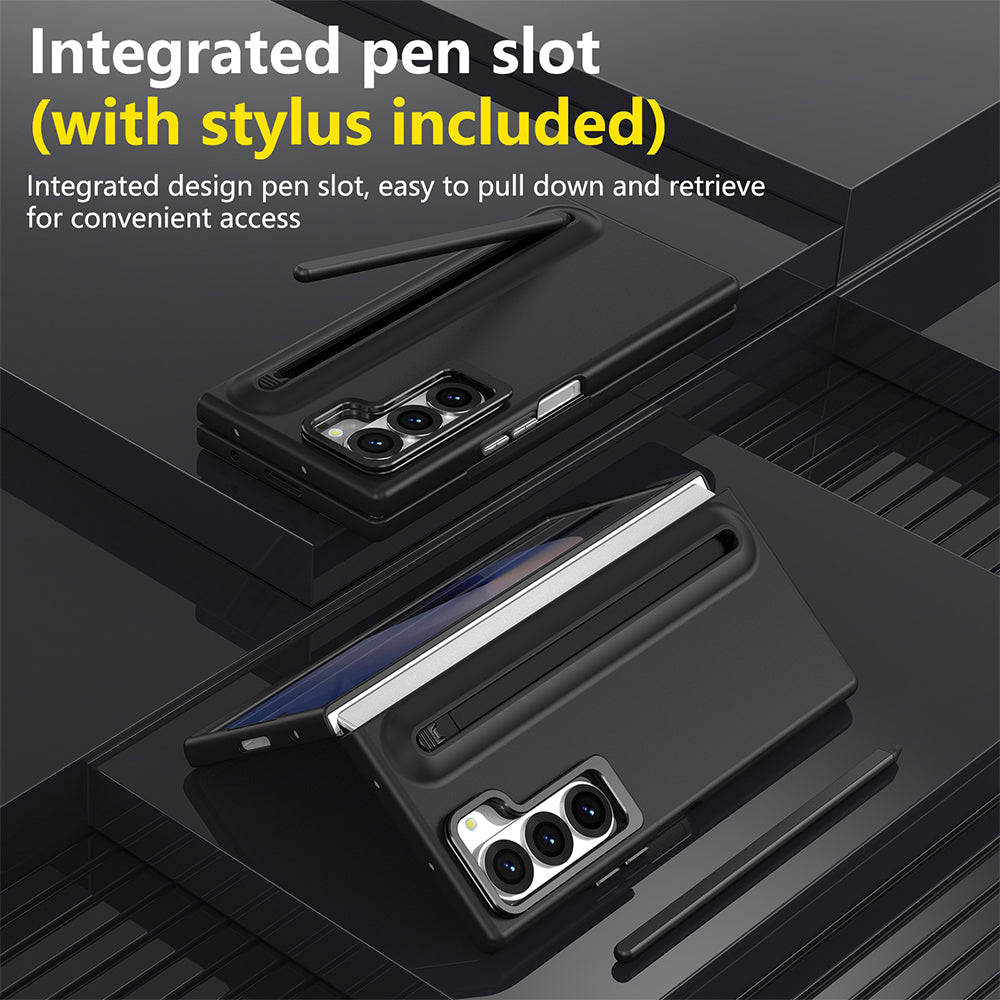 Samsung Galaxy Z Fold 7 Skin Feel Case with Metal Stand, S Pen & Front Glass - Black
