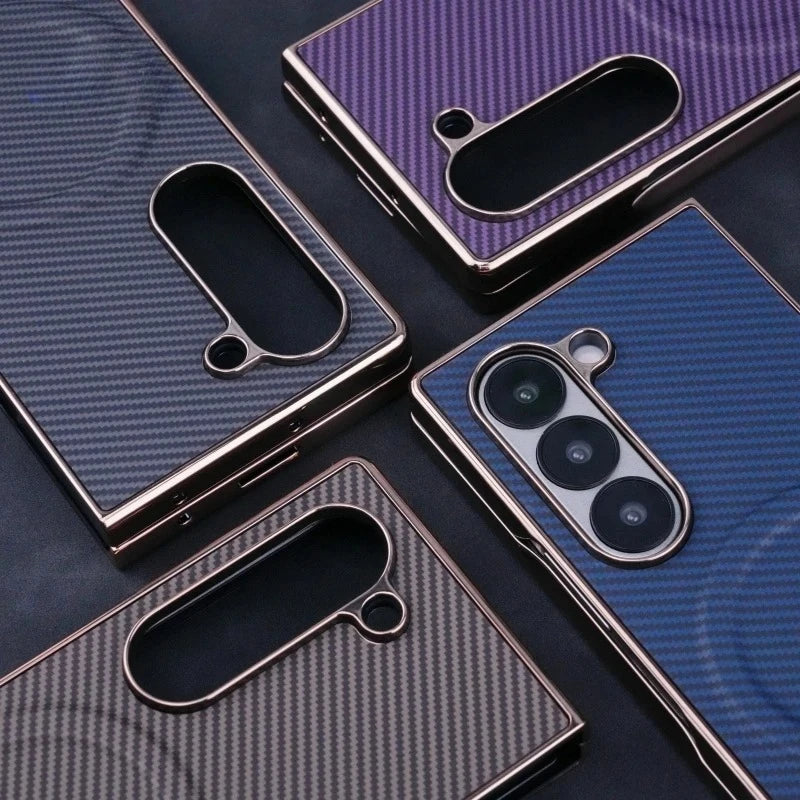 Samsung Galaxy Z Fold7 Carbon Fiber Pattern Plating Shockproof Case with Magsafe - Black