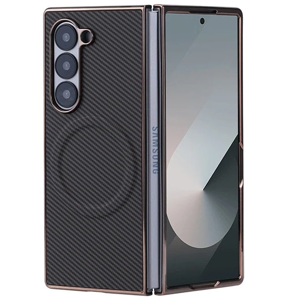 Samsung Galaxy Z Fold7 Carbon Fiber Pattern Plating Shockproof Case with Magsafe - Copper