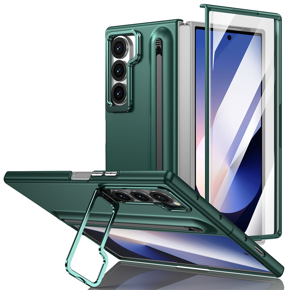 Samsung Galaxy Z Fold 7 Skin Feel Case with Metal Stand, S Pen & Front Glass - Green