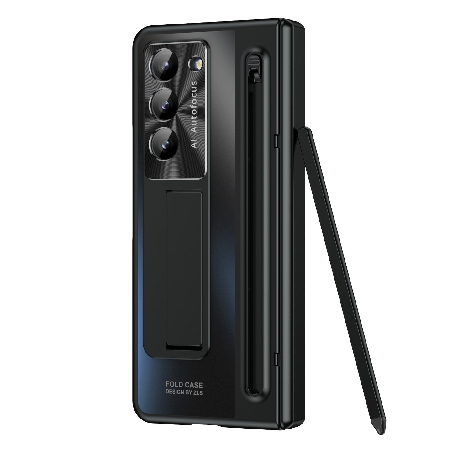 Samsung Galaxy Z Fold7 Electroplating Case with Stylus, Kickstand & Glass Protection - Black