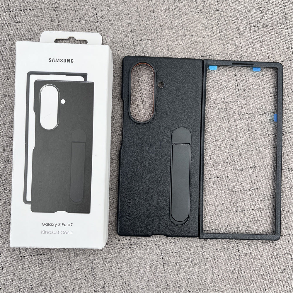 Samsung Galaxy Z Fold7 Leather Protective Shell Case Cover with Stand - Black