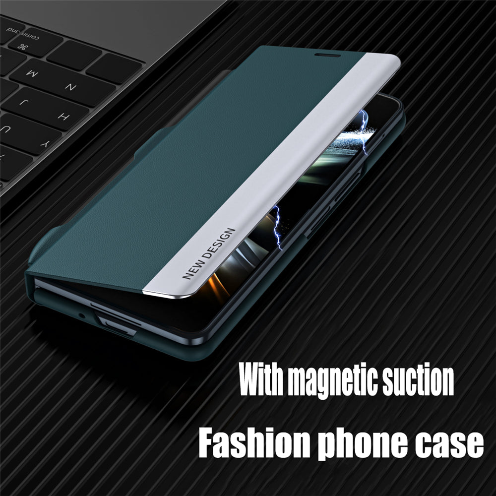 Samsung Galaxy Z Fold 3 Magnetic Shockproof Leather Flip Case With S Pen Holder - Green
